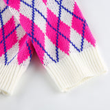 Single-breasted Crop Diamond Lattice Knitting Cardigan