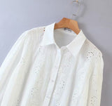 Floral Embroidery Single-breasted Hollow-out Shirts Blouse