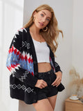 Argyle Pattern Geometry Single-breasted V-neck Sweater Outerwear Cardigan