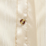 Camisa plisada de solapa beige Pantalones sueltos Conjunto de dos piezas de manga larga