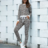 Round Neck Leopard Print Casual Two-piece Suit Home Outfit