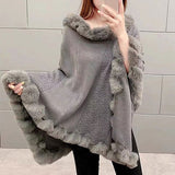 Pullover Hem Fur Collar Sweater Cloak Shawl Cape