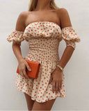 Mini vestido floral sexy vintage con hombros descubiertos Vestido con cintura elástica