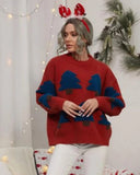 Pull surdimensionné contrasté de dessins animés en tricot de sapin de Noël