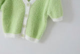 Cardigan Court Tricot Mohair Simple Boutonnage Vert