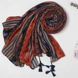 Bufanda estampada de algodón de sarga con borlas, chal étnico para mujeres, damas y niñas