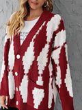 V-neck Single-breasted Contrast Color Argyle Pattern Cardigan Sweater