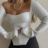 Knit Irregular Hem Square Collar Shirts Sweaters