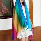 Style ethnique Rainbow Gradient Color Long Soft Neck Scarf Wrap Châle pour dames filles femmes