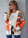 Argyle Pattern Geometry Contrast Color Cardigan Knit Sweater Outerwear