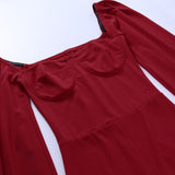 Square Collar Bubble Sleeve Slit Leg Party Bodycon Midi Dresses