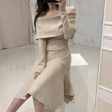Off Shoulder Fishtail Sweater Knit Midi Dress