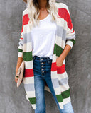 Color matching Striped knitted cardigan