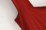 Square Collar Ribbed Knit Bodycon Midi Dresses