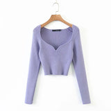 Heart Shape Collar Knit Crop Tops Vintage Sweaters Blouses