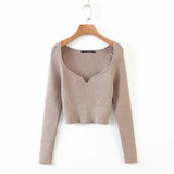Heart Shape Collar Knit Crop Tops Vintage Sweaters Blouses