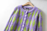 Cardigans à motif losanges à boutonnage simple en tricot contrasté