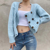 Knit Double-breasted Striped Crop Top Cardigans