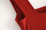 Square Collar Ribbed Knit Bodycon Midi Dresses