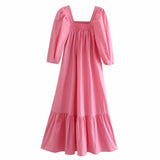 Square Collar Off Shoulder Puff Bubble Sleeve Party Maxi Dresses