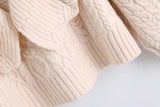 High Collar Ruffles Lantern Sleeves Knit Geometry Sweater