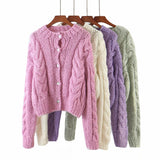 Handicraft Single-breasted Knit Splicing Crop Tops Cardigans