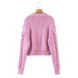 Handicraft Single-breasted Knit Splicing Crop Tops Cardigans