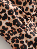 Vestidos midi con cordón y abertura plisada de leopardo con cuello en V
