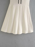 White Splicing Bow Pleated Party Mini Dresses