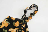 Vintage Suspenders Backless Slit Floral Chiffon Midi Dresses
