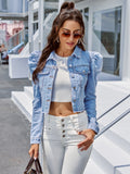Single-breasted Puff Sleeve Denim Outerwear Cardigans