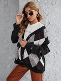 Argyle Pattern Knit Hollow-out Sleeves Sweaters