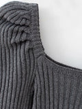 Vintage Square Neck Bubble Sleeve Sweater Blouse