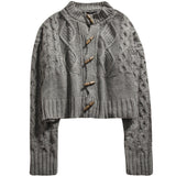 Suéter tipo cárdigan con botones de cuerno y patrón de rombos de botonadura sencilla