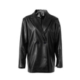 Lapel Double Breasted Leather Blazer Coat