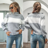 High-collared Lantern Sleeve Knit Splicing Sweaters