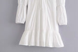 V-neck Lace Hollow-out Elastic Waist Mini Dresses
