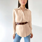 Vintage Pile Collar Single-breasted Silk Shirts Blouses