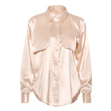 Camisas de seda de botonadura sencilla con cuello de pila vintage Blusas