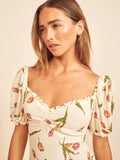 Square Collar Puff Sleeve Ruffled Backless Floral Midi Dresses