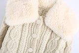 Thick Fur Pile Fleece Collar Knit Splicing Single-breasted Outerwear