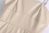 Suspenders Strapless Leather Cream Party Midi Dresses