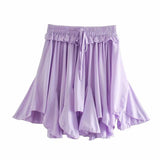 Lace-up Elastic Waist Pleated Skirts Mini Dresses