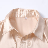Vintage Pile Collar Single-breasted Silk Shirts Blouses