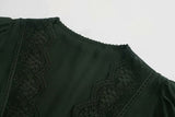 V-neck Vintage Lace Puff Sleeve Single-breasted Midi Dresses
