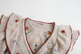 Suéteres de un solo pecho con cuello en V de punto floral con volantes Cárdigans