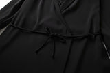 V-neck Pile Collar Lace-up Blazer Mini Dresses - Black