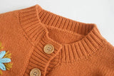 Embroidery Knit Lantern Sleeve Vintage Single-breasted Sweaters