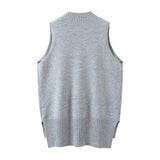 V-neck Irregular Hem Splicing Knit Vest Sweaters