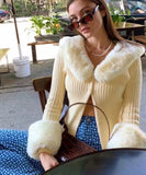 Fur Collar Sleeve Single-breasted Vintage Stripe Cardigan